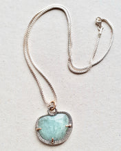Load image into Gallery viewer, rose cut aquamarine in sterling silver and 10k gold pendant with sterling silver chain. front view including the chain.
