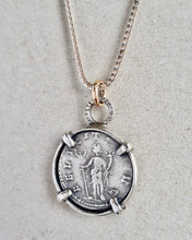 Load image into Gallery viewer, 10k gold and sterling silver necklace featuring an ancient Roman coin Felicitas, goddess of luck and prosperity.
