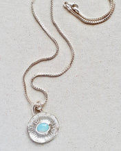 Load image into Gallery viewer, Glowing opal necklace made form sterling silver. Top view that includes the sterling silver chain.
