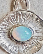 Load image into Gallery viewer, Glowing opal necklace made form sterling silver. Close up view.

