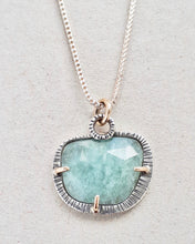 Load image into Gallery viewer, rose cut aquamarine in sterling silver and 10k gold pendant with sterling silver chain. front close up view.
