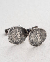 Load image into Gallery viewer, Oxidized sterling silver cufflinks featuring the ancient Roman coins Felicitas, goddess of luck and prosperity.
