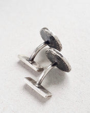 Load image into Gallery viewer, Back view of oxidized sterling silver cufflinks featuring the ancient Roman coins Fides, goddess of faith and loyalty.
